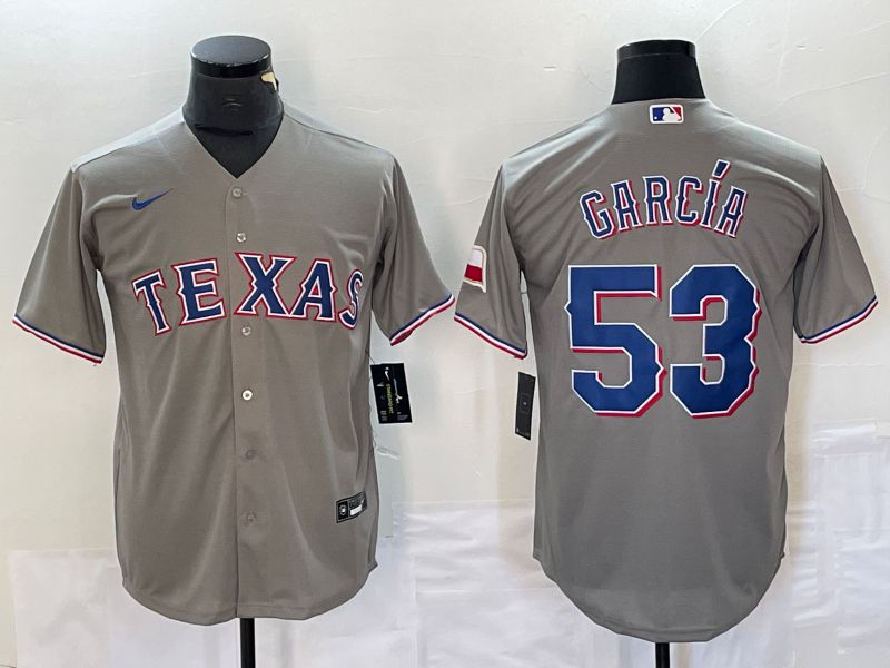 Men Texas Rangers 53 Garcia Grey Game Nike 2023 MLB Jersey style 1